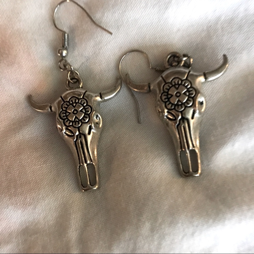 Western flower cow skull earrings
